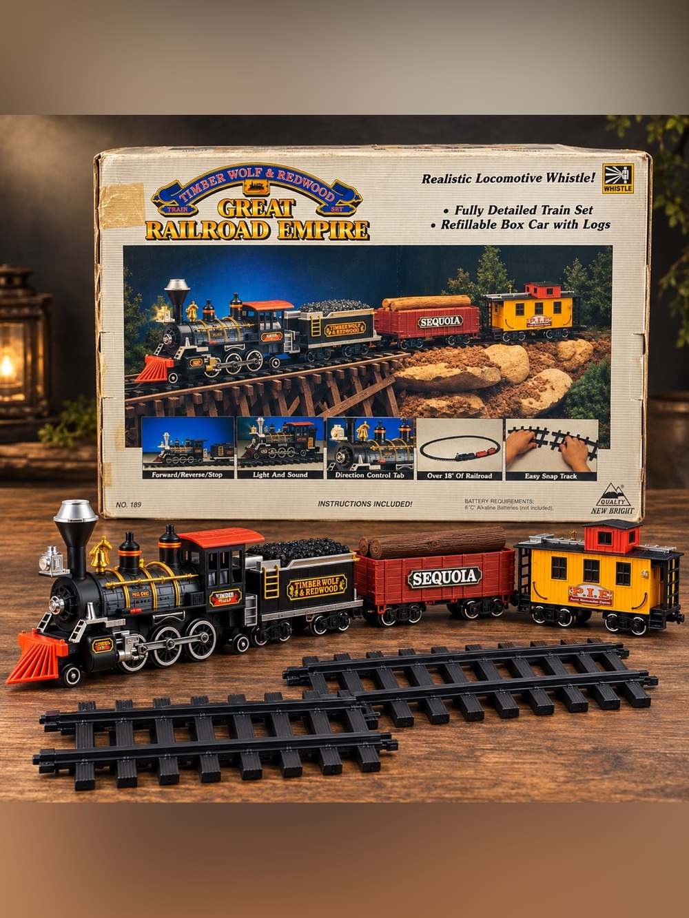 Vintage 1992 New Bright Timber Wolf Redwood Great Railroad Empire Train Set #189
